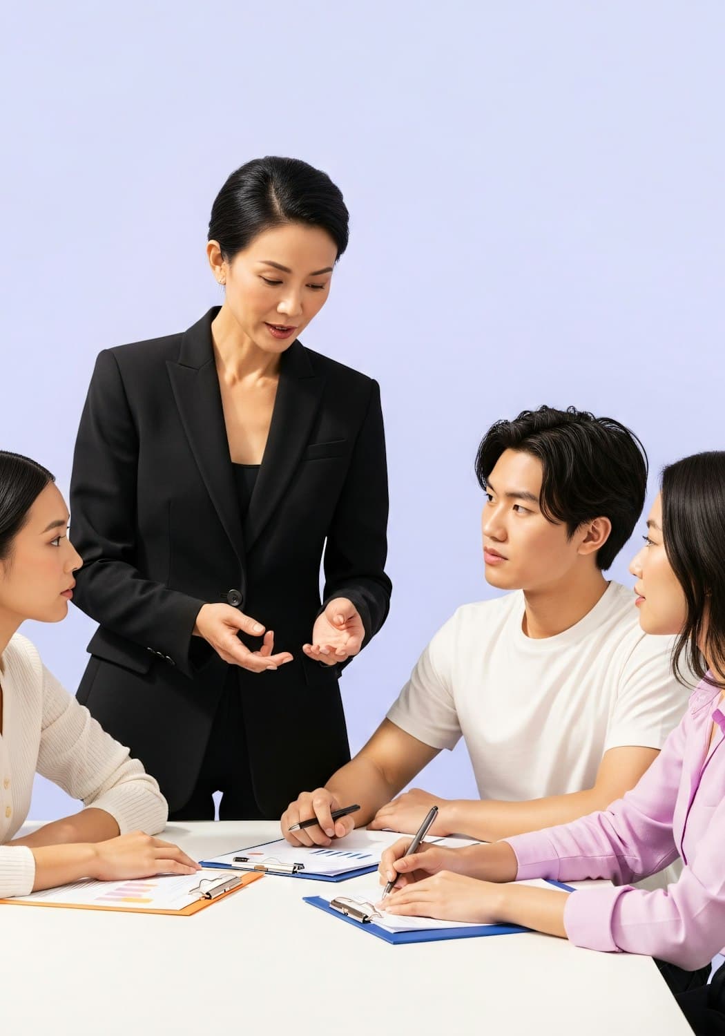 An executive leading a small roundtable discussion